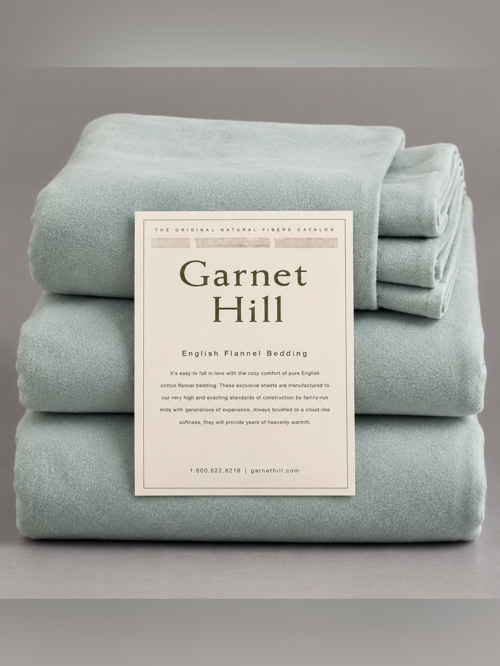 Garnet Hill English Cotton Flannel Queen 4-Piece Sheet Set Celadon Vintage NIP
